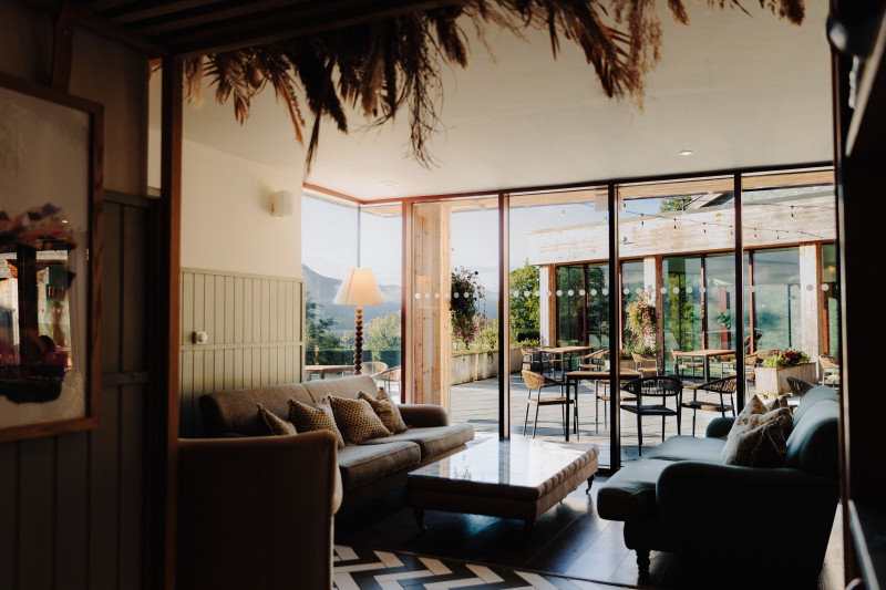 The Living Space restaurant with views of the fells at Another Place, The Lake