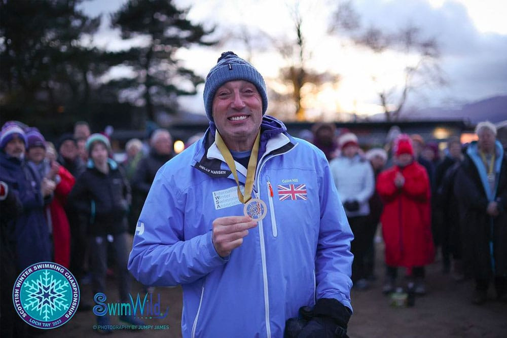 Colin hill Scottish winter swimming championships gold medal