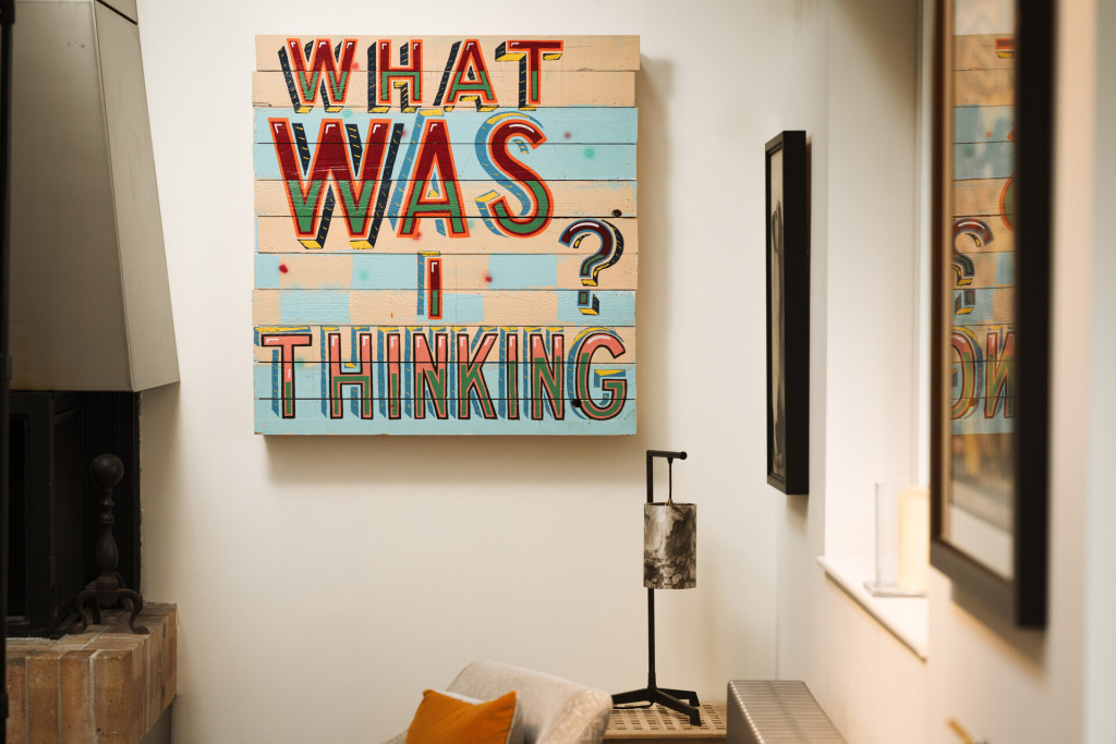 What Was I Thinking oil on pallet piece by  Bob and Roberta Smith