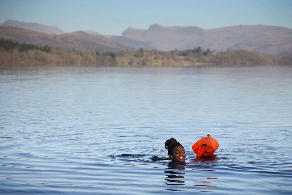 Winnie potty cold water swimming Lake District