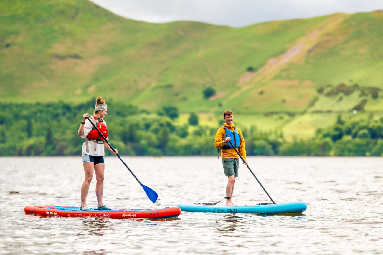 Two paddle boarders on Ullswater
