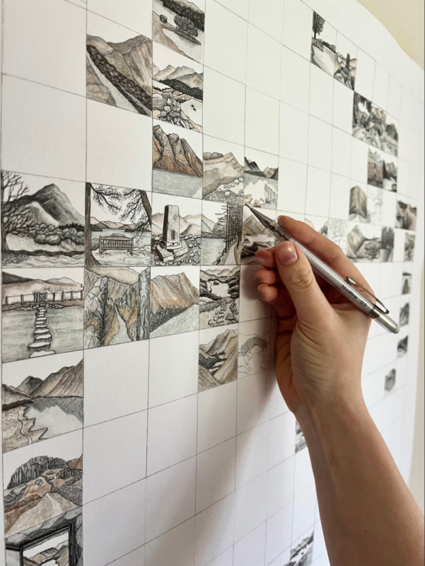 Close up image of Beth Tidmarsh drawing 'Shades of Home'