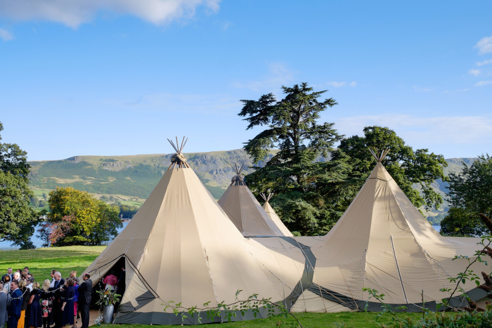 Tipi set up on the grounds of Another Place, The Lake on the shores of Ullswater