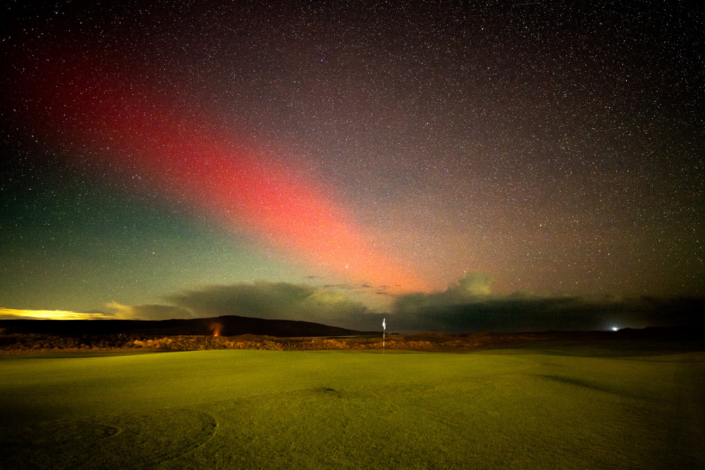 Northern lights over The Machrie, Islay golf course