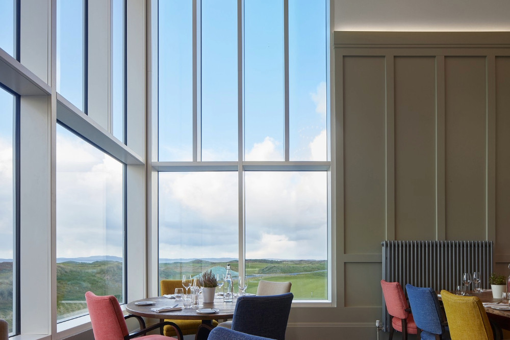 The tower room overlooking The Machrie golf course