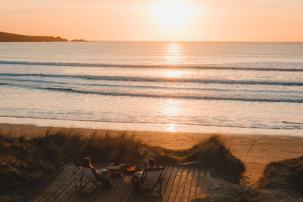 Fire pit overlooking the beach at Another Place, The Machrie