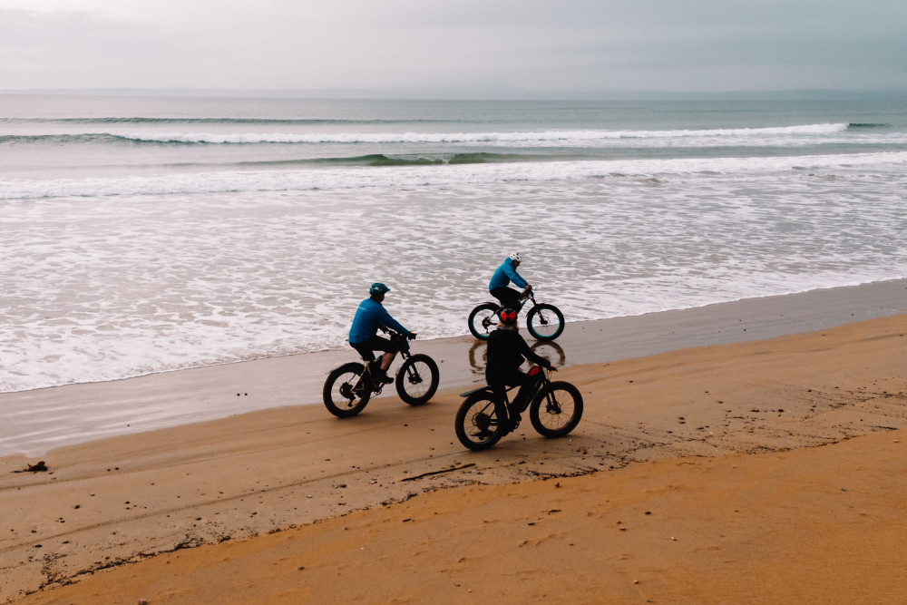 Fatbiking on the beach outside Another Place, The Machrie on Islay