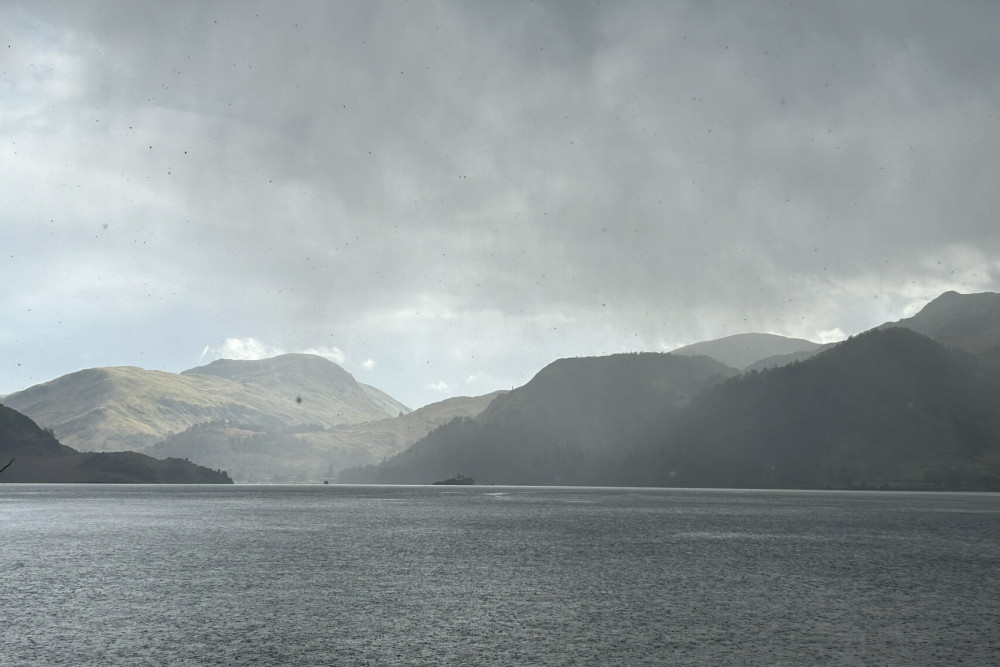 Overlooking the lake in the hail at Another Place, the Lake