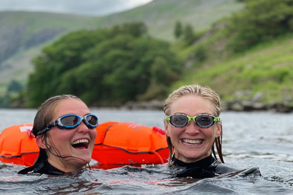 Jo Whiley open water swimming in Ullswater
