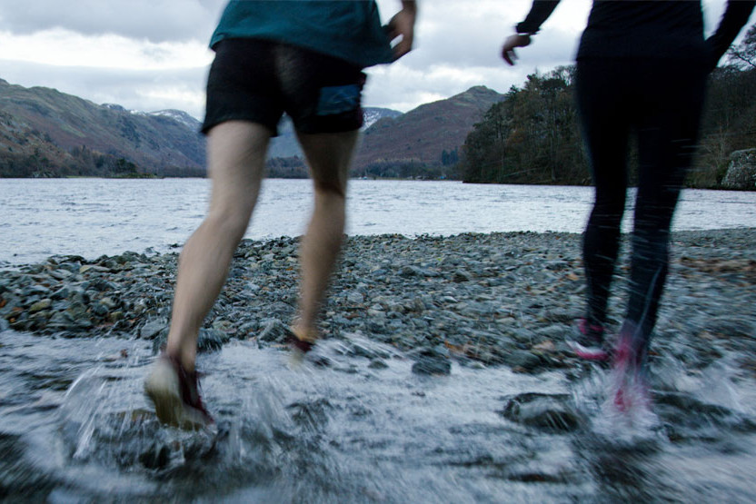 Runners Ullswater shore