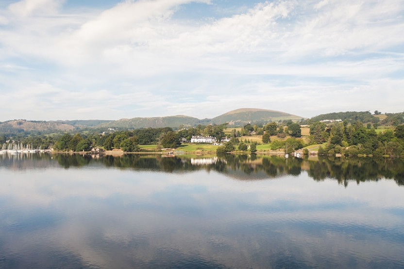 Aerial shot of Another Place, The Lake on the shores of Ullswater